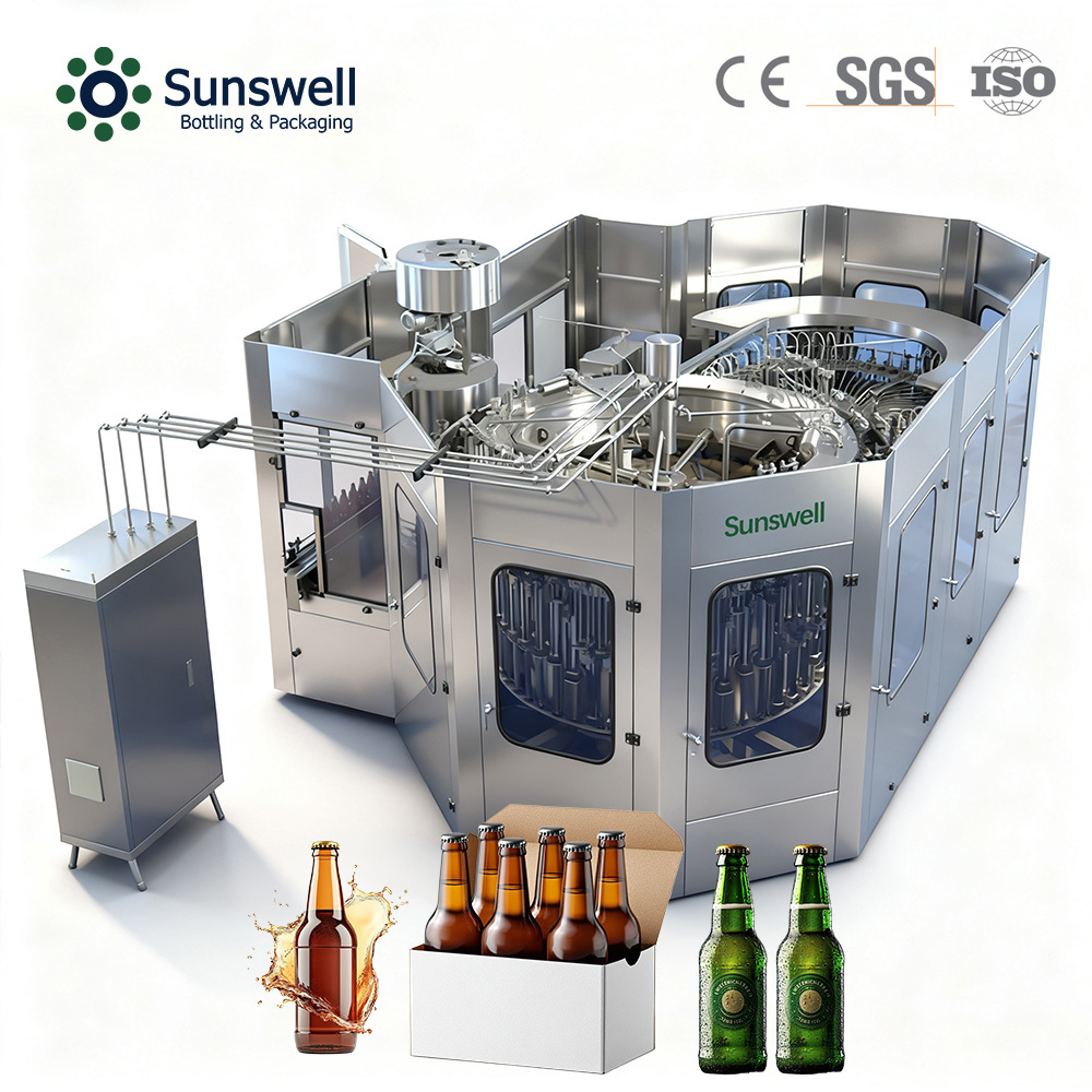 Automatic Glass Bottle Beer 3-in-1 Bottling Machine Washing Filling Sealing Integrated Equipment