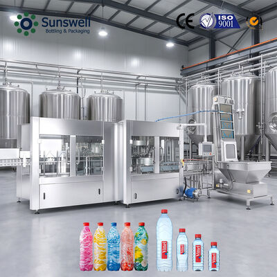Línea de producción automática de embotellado de agua pura de 24000BPH y 500ml Unidad de enjuague, llenado y tapado